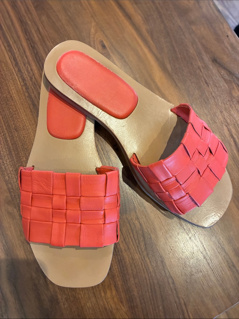 Crevo Orange Woven Leather Slide Sandals